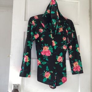 Small Vintage 80s flower roller disco bodysuit with hood!